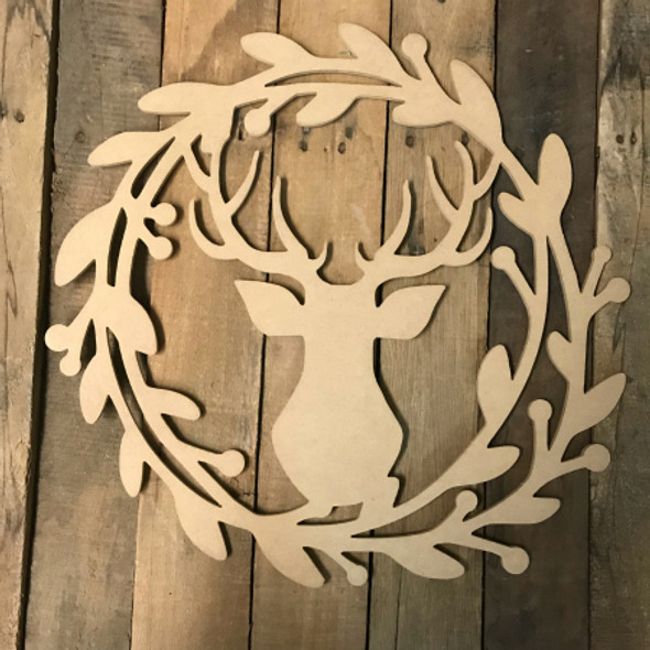 Holly Wreath with Deer  (MDF) Cutout