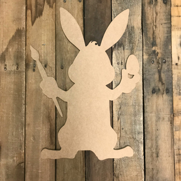 Bunny with Paintbrush  Cutout Unfinished Wooden Cutout Craft