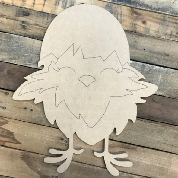 Chick in Half a Egg , Unfinished Wooden Cutout Craft, Paint by Line