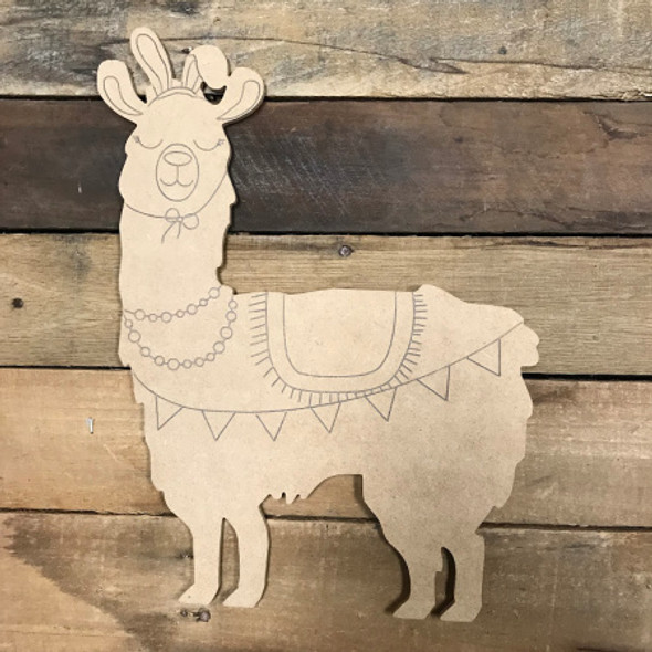 Bunny Llama, Unfinished Wood Shape, Paint by Line