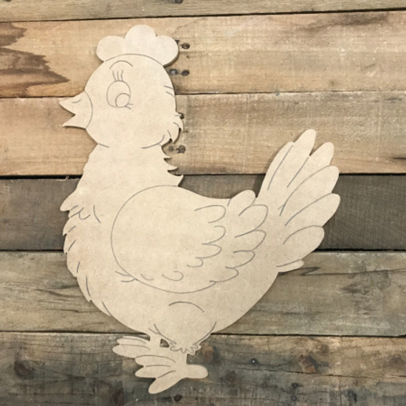 Walking Hen, Unfinished Wooden Cutout Craft, Paint by Line
