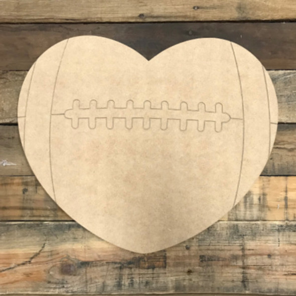 Football Heart, Unfinished Wooden Cutout Craft, Paint by Line