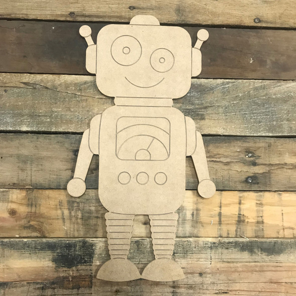 Happy Robot, Unfinished Wooden Cutout Craft, Paint by Line