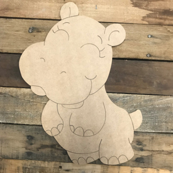 Baby Hippo, Unfinished Wooden Cutout Craft, Paint by Line