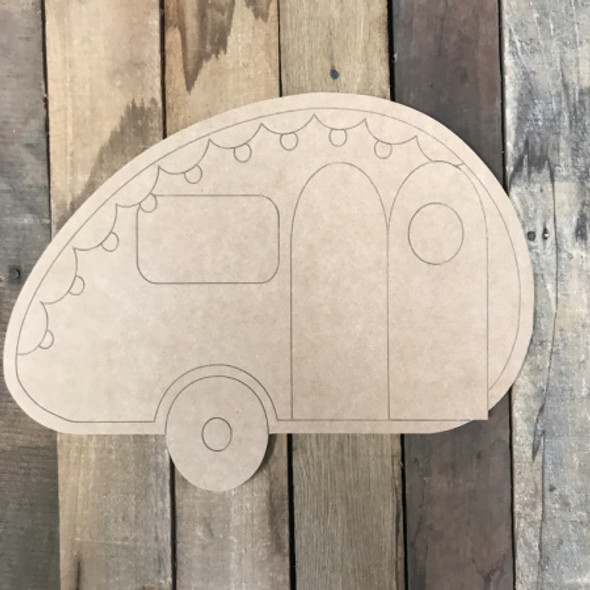 Camper, Unfinished Wooden Cutout Craft, Paint by Line