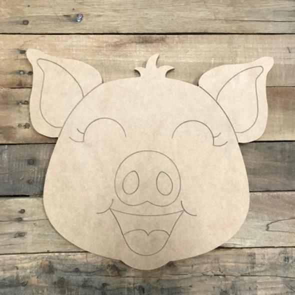 Pig, Unfinished Wooden Cutout Craft, Paint by Line