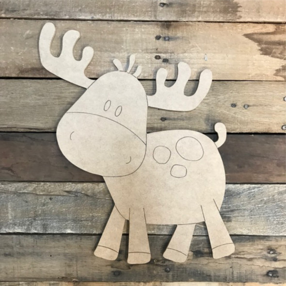 Cartoon Moose Cutout, Unfinished Shape, Paint by Line