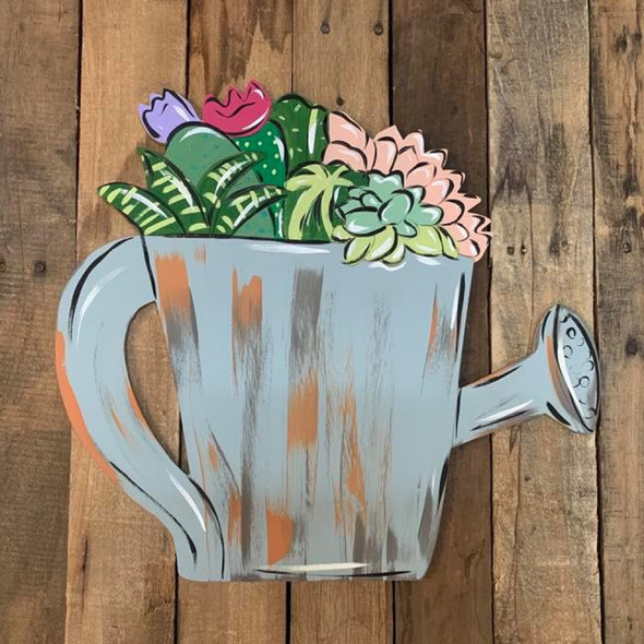 Succulent Watering Can Cutout, Wood Shape, Paint by Line