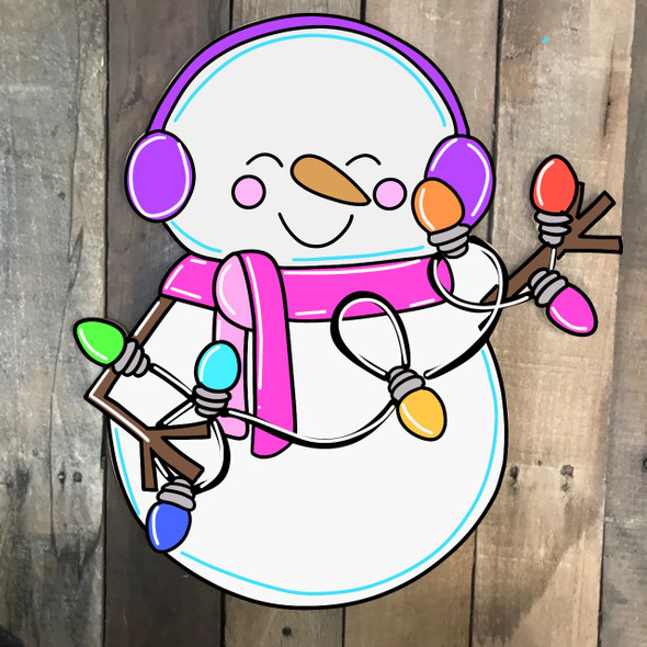 Snowman With Lights Cutout, Shape, Paint by Line