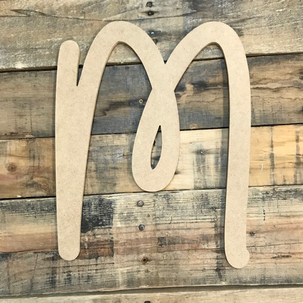 Big Letter M are wooden script initials.