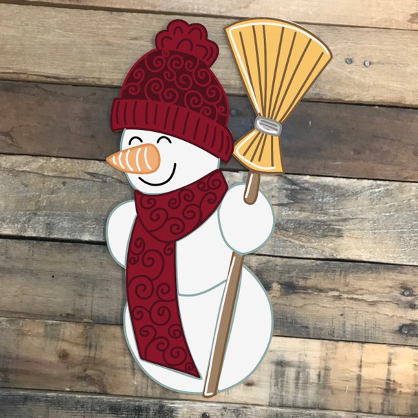 Snowman with Broom, Unfinished Shape, Paint by Line
