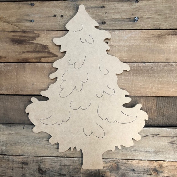 Christmas Tree Wood Cutout, Unfinished Shape, Paint by Line