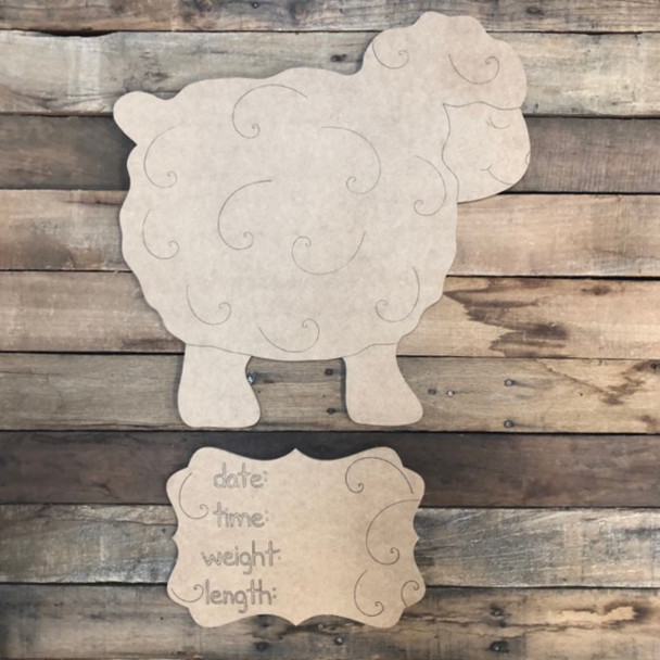 Sheep Baby Announcement, Door Hanger Paint by Line