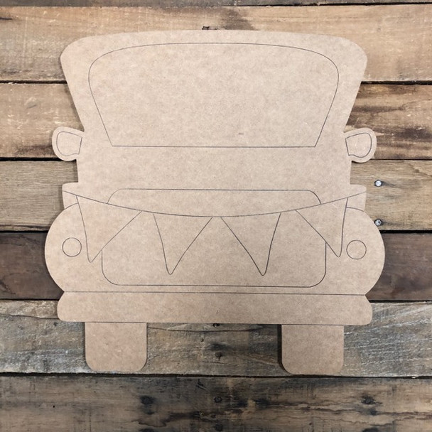 Truck with Ribbon, Wood Cutout, Unfinished Shape, Paint by Line
