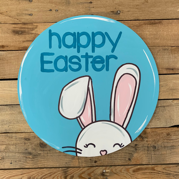 Happy Easter Bunny Circle Cutout, Unfinished Shape, Paint by Line