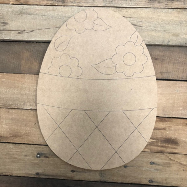 Flowers and Banner Easter Egg Wood Cutout, Shape, Paint by Line