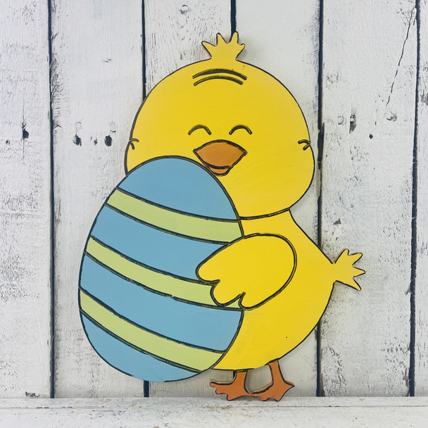 Chick with Egg Cutout, Unfinished Shape, Paint by Line