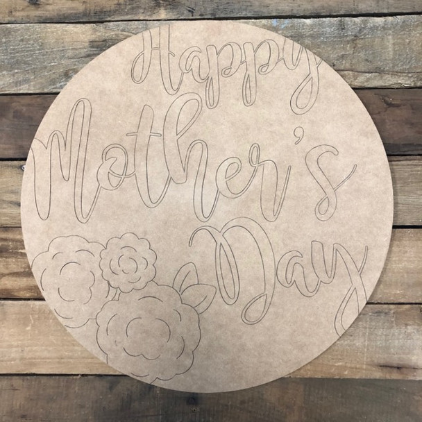 Happy Mother's Day Circle,  Wood Cutout, Shape Paint by Line