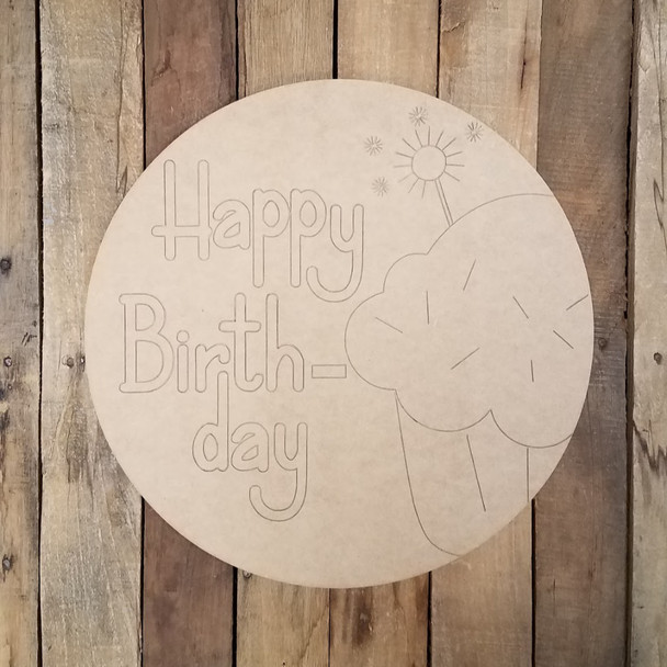 Happy Birthday Cupcake Plaque, Wood Cutout, Shape Paint by Line