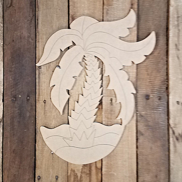 Palm Tree on Beach Cutout Tropical Wood Shape, Paint by Line