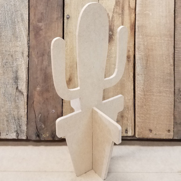 Cactus 2 Free Standing Flower Pot, Unfinished Wood Cutout