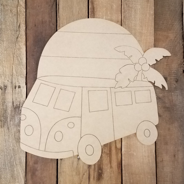 Beach Van With Palm Tree Tropical Wood Shape, Paint by Line