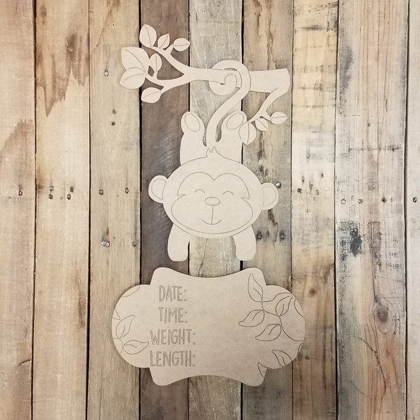 Monkey Hospital Plaque, Baby Announcement, Paint by Line