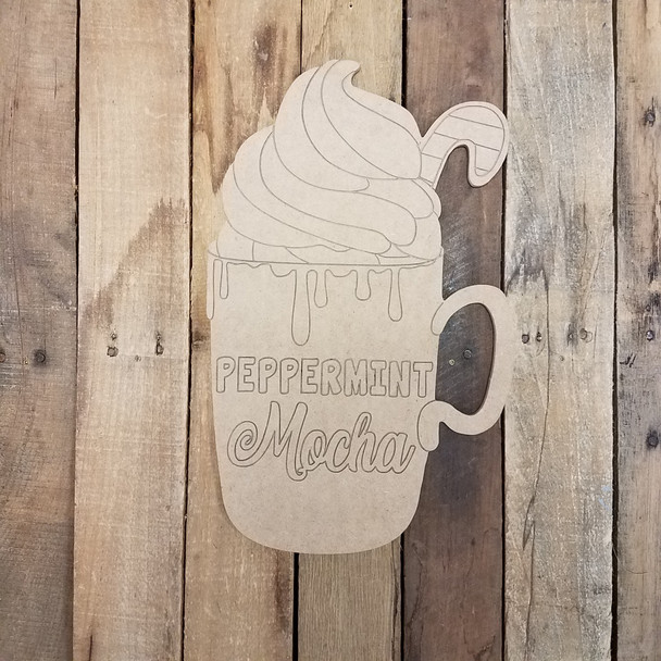 Peppermint Mocha Mug, Wood Cutout, Shape, Paint by Line