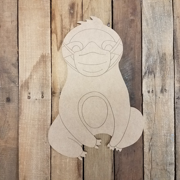 Sloth Wearing Mask, Wood Cutout, Shape, Paint by Line