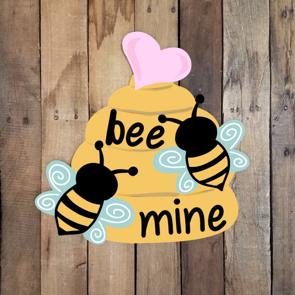 Bee Mine Beehive Valentines Wood Cutout, Shape, Paint by Line