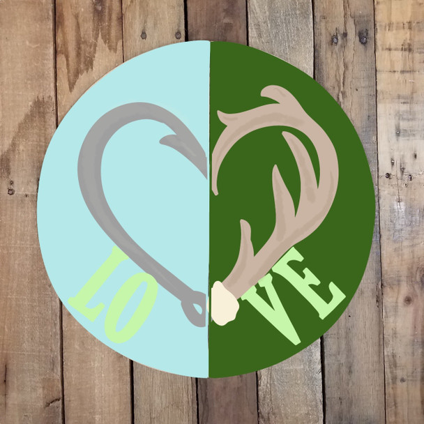 Love Fishing Hook and Antler Heart Duo Painting Shape, Paint by Line