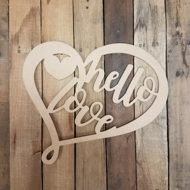 Valentine Hello Love Word Heart Outline, Wooden Unfinished DIY Craft