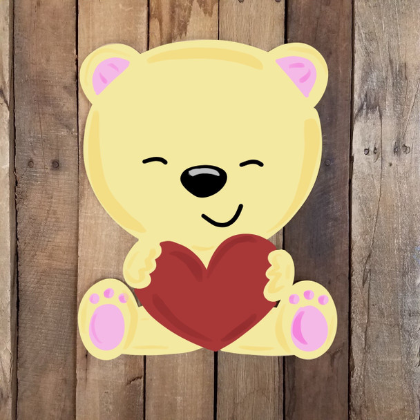 Sitting Bear with Heart, Paint By Line, Valentine Art Craft Shape