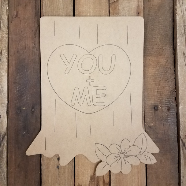 You and Me Valentine Tree Stump Wood Cutout, Paint by Line