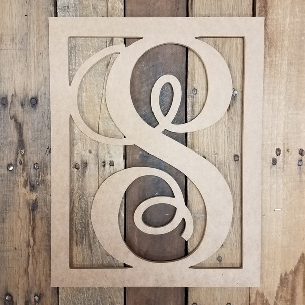 Cursive Rectangle Framed Monogram Letter Wooden Unfinished DIY Craft