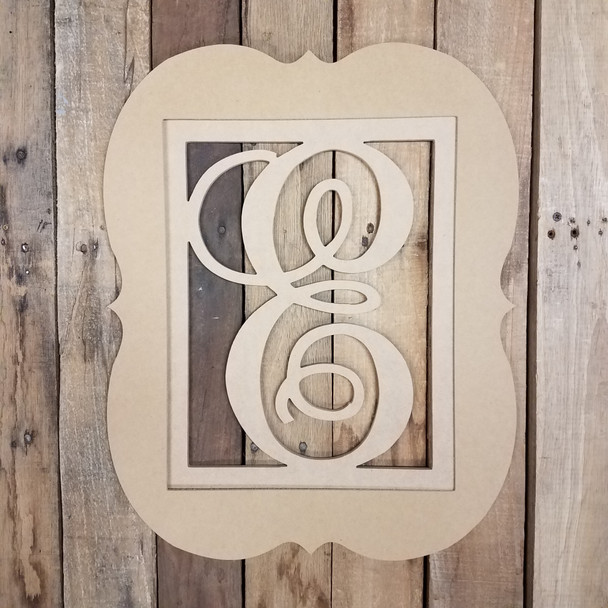 Cursive Monogram Insert Frame, Unfinished Wooden 2 Piece Set