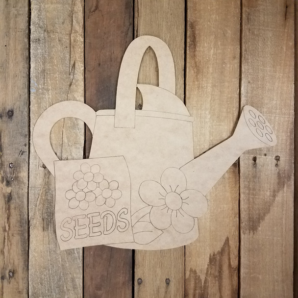 Spring Watering Can with Seeds Wood Shape, Paint by Line