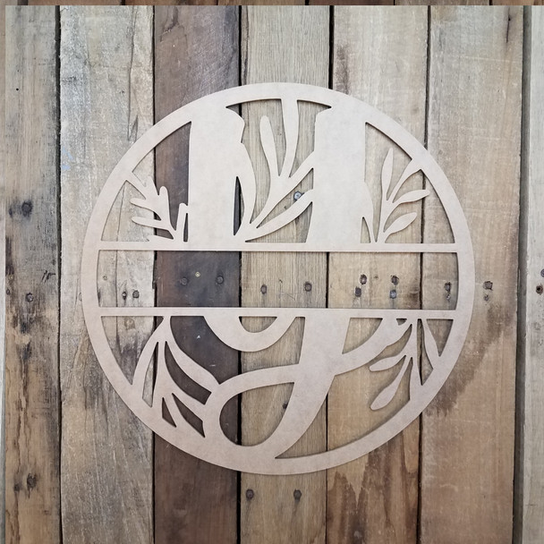 Spring Floral Circle Name Sign, Unfinished Wooden Family Monogram