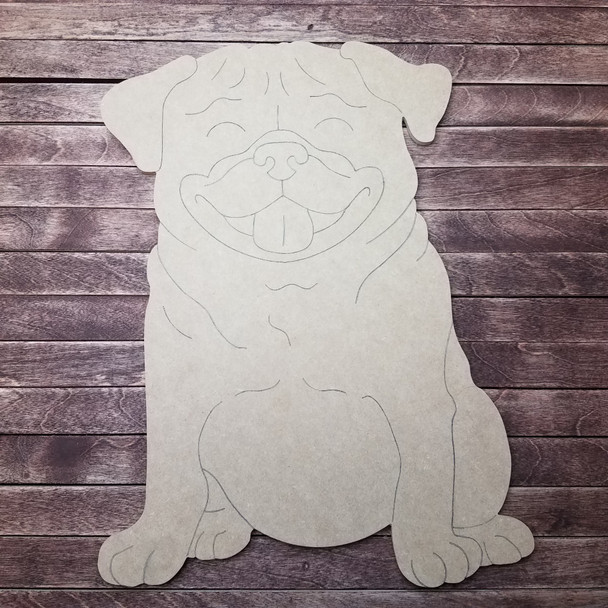 Pug Dog, Wood Cutout, Shape, Paint by Line