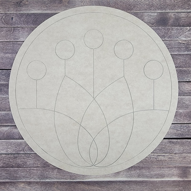 Lotus Blossom Circle, Wood Cutout, Shape, Paint by Line