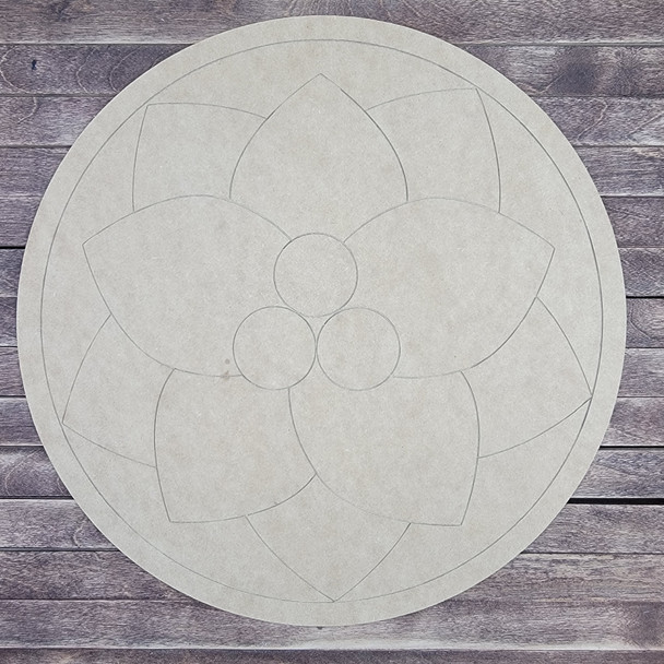 Poinsettia Circle Design, Wood Cutout, Shape, Paint by Line