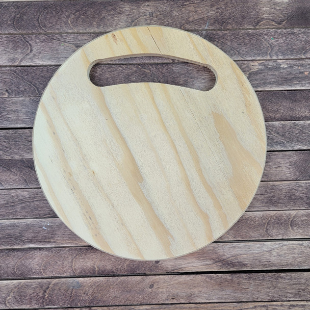 Circle Shape With Unique Handle Bread Board, Unfinished Wood Design