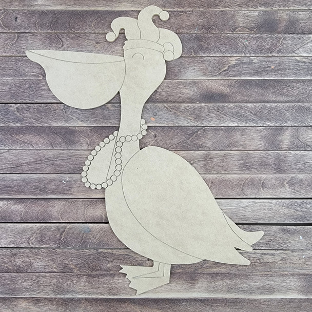 Mardi Gras Pelican, Paint by Line ,Design Wood Craft Cutout