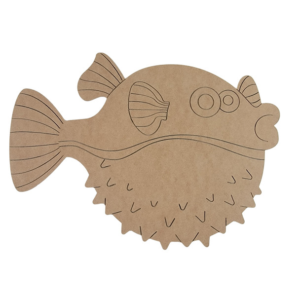 Puffy Fish, Paint by Line, Wood Craft Cutout
