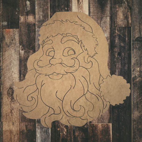 Retro Santa Head Cutout, Unfinished Wooden Craft, Paint by Line