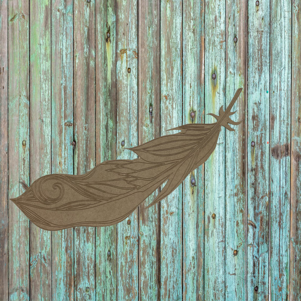 Bent feather,  Unfinished Wood Cutout, Paint by Line