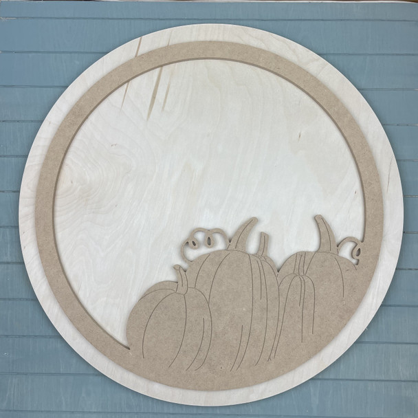 Pumpkin Circle Door Hanger, Unfinished 18" Pine Circle Sign Kit, MDF Pumpkin Round Outline