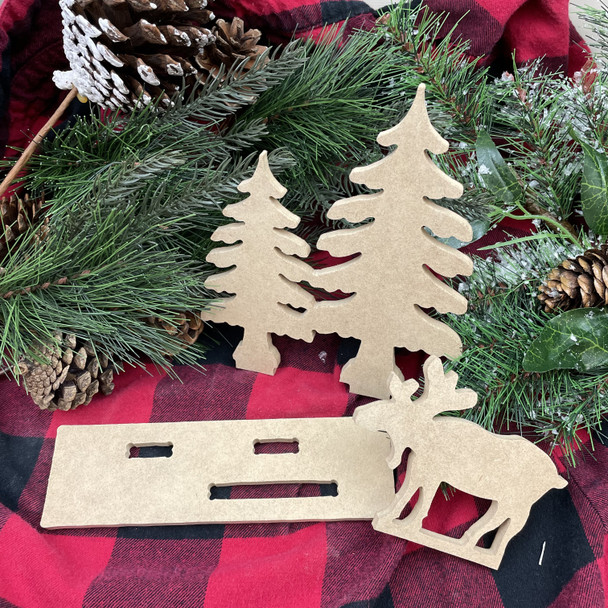 Moose & Tree Mantle Decor, Christmas Tabletop Decor 