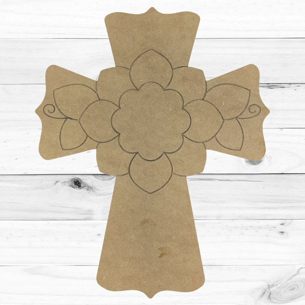 Cross with Flowers, Unfinished Craft Shape