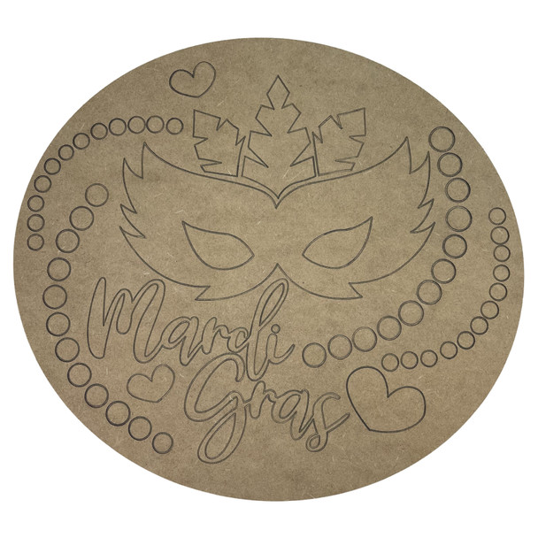 Mardi Gras Round with Mask & Beads, Unfinished Craft Shape